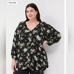 Lane Bryant 3/4-Sleeve Notch-Neck Woven & Knit Top